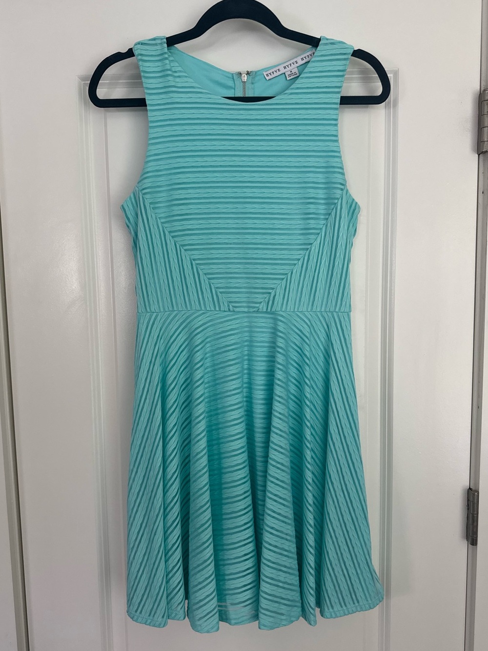 Hyfve Teal Turquoise Stripe Skater Dress Medium
